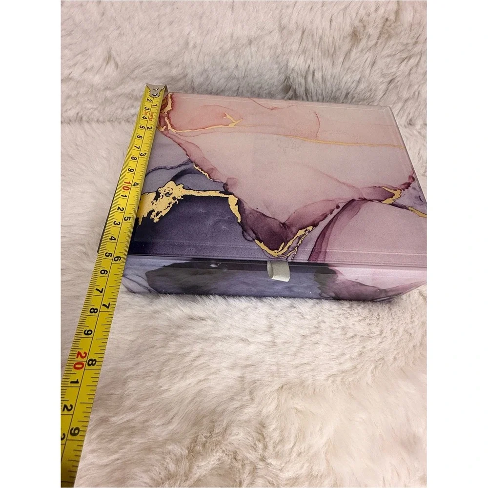 Rachel Zoe Glass Decorative Storage Box – Pink‎ & Purple Elegant Marble Design